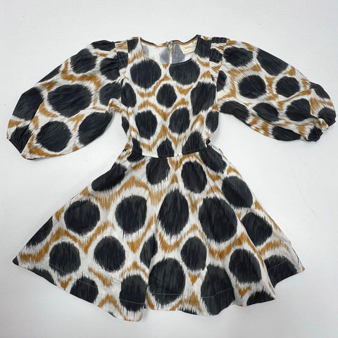 Maeve Ikat Dot Print Puff Sleeve Fit & Flare Organic Cotton Dress Sz S