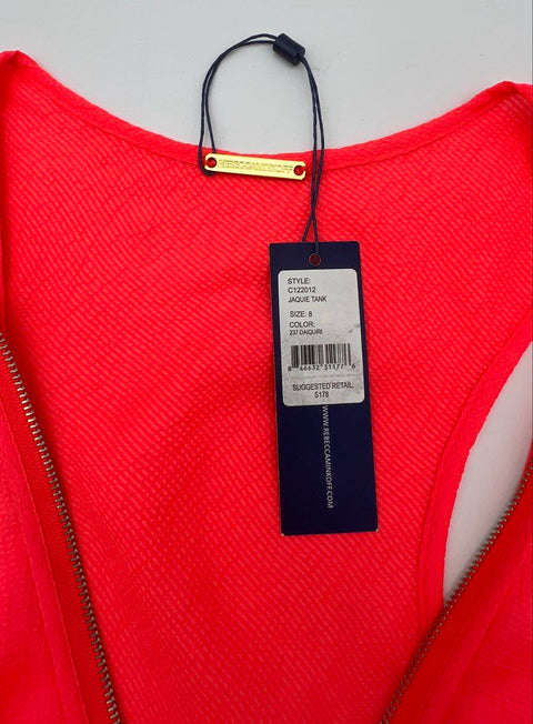 Rebecca Minkoff Women's Jaquie Tank Zip Front Daiquiri Coral Racerback Sz 8 NWT