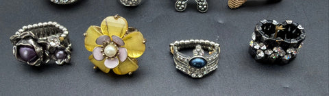 Fashion Jewelry Lot of 22 Costume Statement Stretch Rings Rhinestone Resin