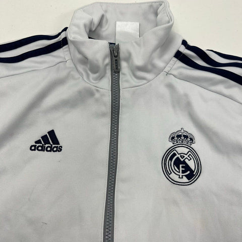 Adidas Men's White Real Madrid Anthem Soccer 3 Stripe Full Zip Track Jacket S