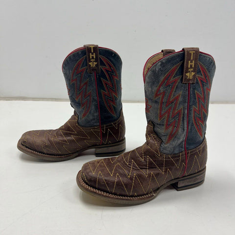 Tin Haul Lightning Kids Brown Blue Leather Western Cowboy Boots Size 3