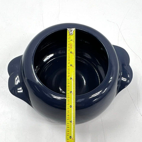 Frankoma 4V Lidded Casserole Serving Pot Navy Blue Pottery Mid-Century Vintage
