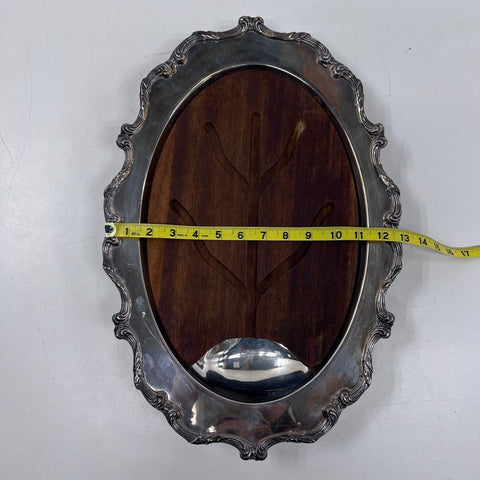Wallace Silver Plate Meat Carving Tray with Wood Insert 2pc Vintage 1107