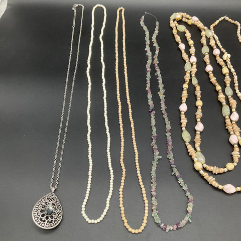 Vintage Boho Necklace Lot 10 Shell Beaded Gemstone Mother of Pearl Coastal