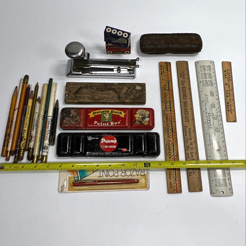 Vintage Advertising Office Supply Lot Pencils Rulers Stapler Disney Prang 25+ Pc