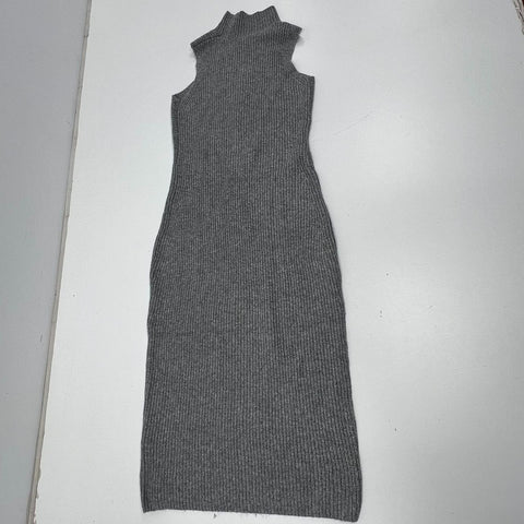 Express Gray Ribbed Knit Cross Front Mock Neck Midi Sweater Dress Women's