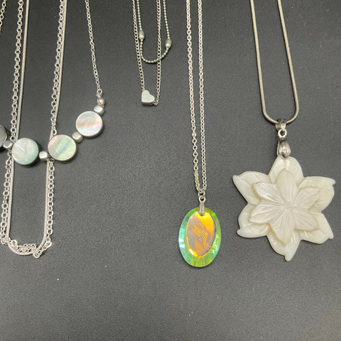 Silver Tone Fashion Necklace Jewelry Lot 10 Mother of Pearl Heart Clover