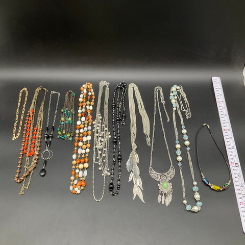 Beaded Faux Pearl Boho Statement Necklace Jewelry Lot of 11 Silver Gold Tone