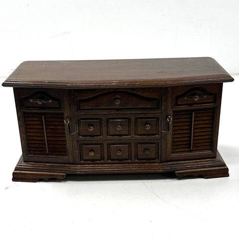 Vintage Wood Sideboard Jewelry Music Box Secret Drawer Tested Works