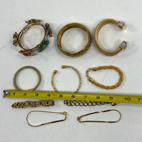 Vintage Gold Tone Costume Jewelry Bracelet Lot of 10 Bangle Cuff Chain