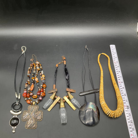 Mixed Vintage to Modern Costume Jewelry Lot 5 Statement Necklaces Shell Cross