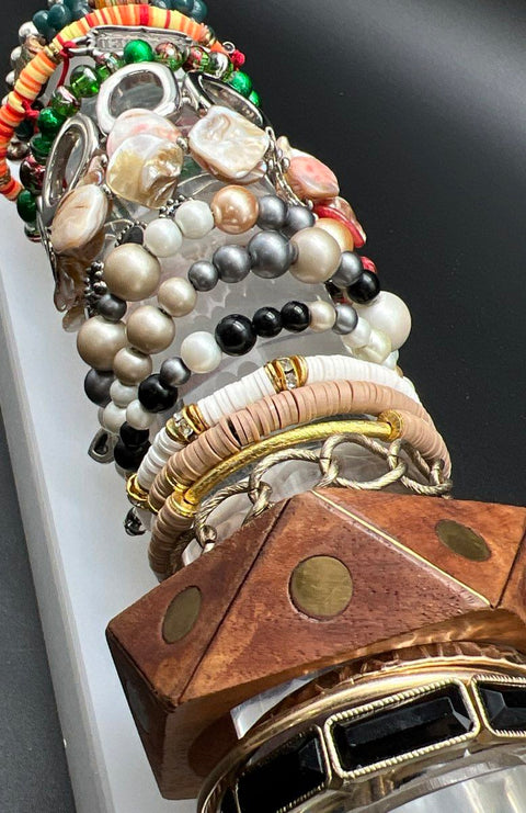 Vintage Modern Jewelry Lot of 26 Bracelets Wood Bangle Beaded Charms Bangles