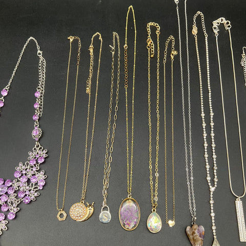 Vintage to Modern Mixed Jewelry Lot 14 Necklaces Statement Floral Boho 0.5 lbs