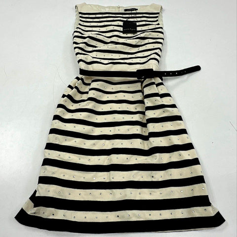 Nanette Lepore Women's Bateau Neck Striped Rhinestone Belted Dress NWT Sz 12