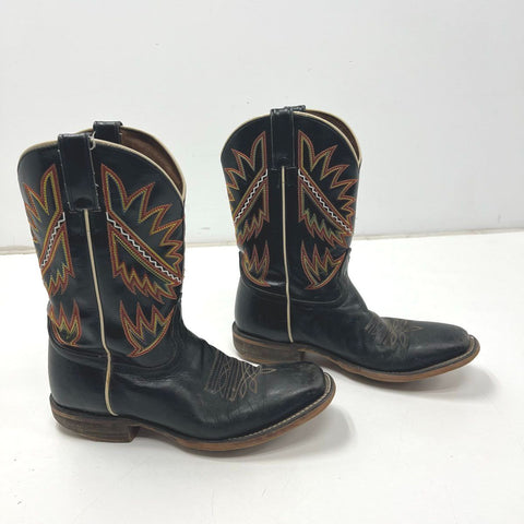 Nocona Vintage Black Leather Multi-Stitch Western Cowboy Boots Size 10 D