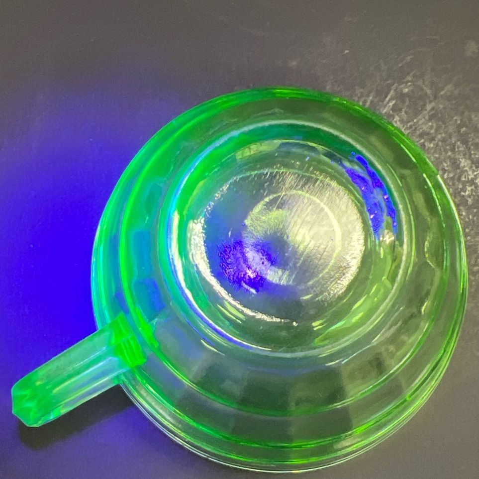 Black Light Reactive Green Uranium Glass Tea Cup