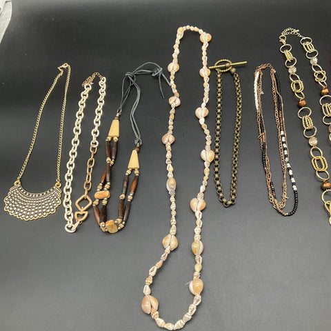 Costume Jewelry Lot of 9 Necklaces Vintage & Modern Shell Beaded Statement