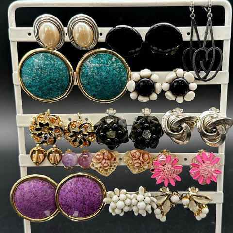 Vintage Costume Fashion Earrings Lot Clip-On Screwback 16 Pairs Mixed
