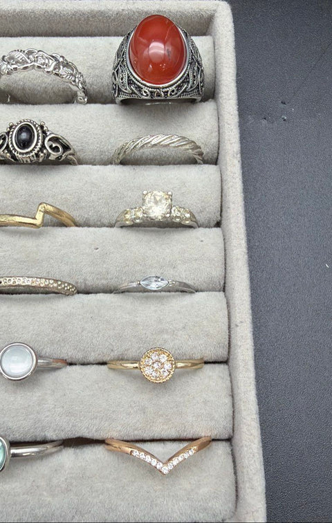 Fashion Costume Ring Lot of 42 Mixed Metal Tones Stacking Statement Bands
