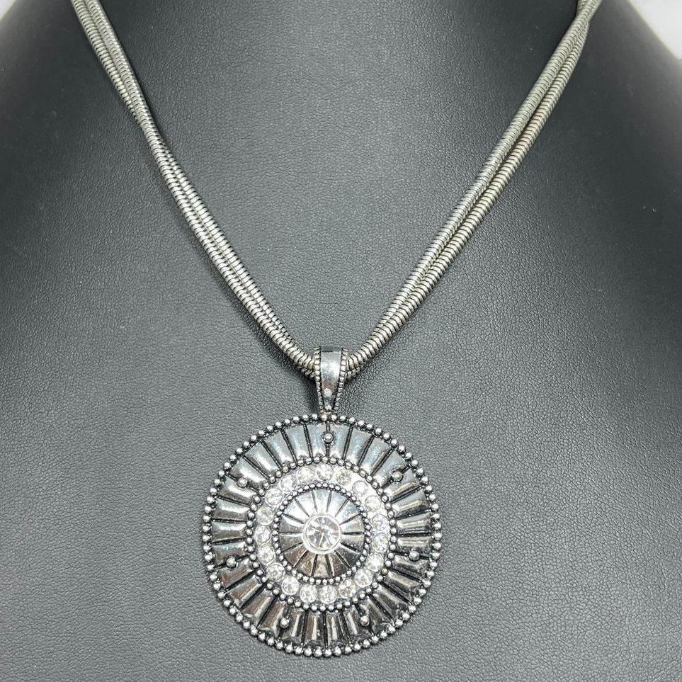 Chico's Rhinestone Silver tone Circle Pendant necklace