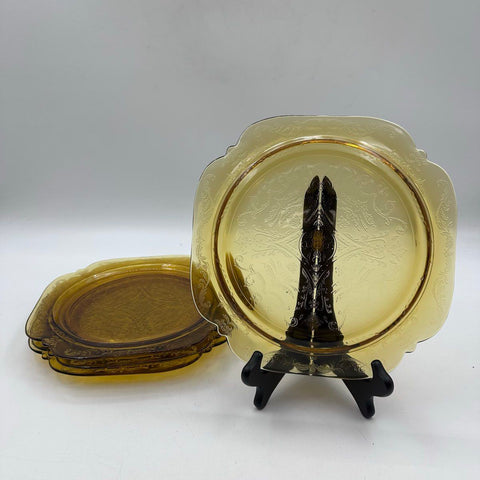 Depression Glass Amber 9 Pc Lot Patrician Spoke & Sharon Rose Plate Bowl Vintage