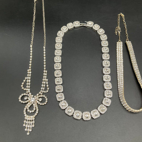 Vintage to Modern Costume Jewelry Lot 7 Silver Tone Rhinestone Necklaces