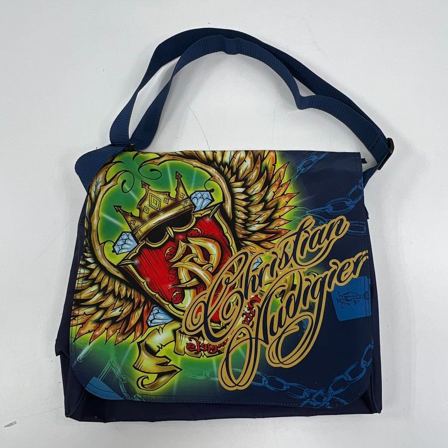 Y2K Vintage Christian Audigier Tattoo Heart Graphic Messenger Bag