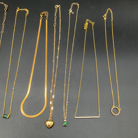 Gold Tone Fashion Necklace Jewelry Lot 16pc Minimalist Herringbone Pendants