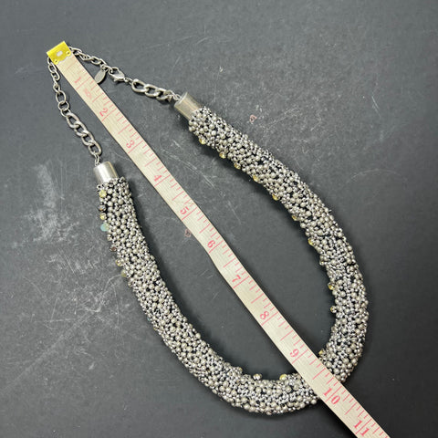 ZARA Glitzy Beaded Statement Collar Necklace Adjustable Silver Tone Signed