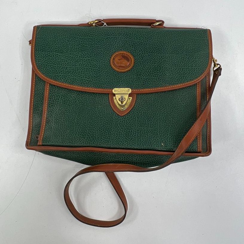 Vintage 80s Dooney & Bourke Green All Weather Leather Messenger Satchel Bag