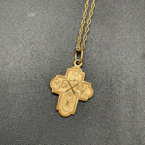 Vintage 12K Gold Filled 4-Way Cross Religious Medal Pendant Necklace 1.87g 18"