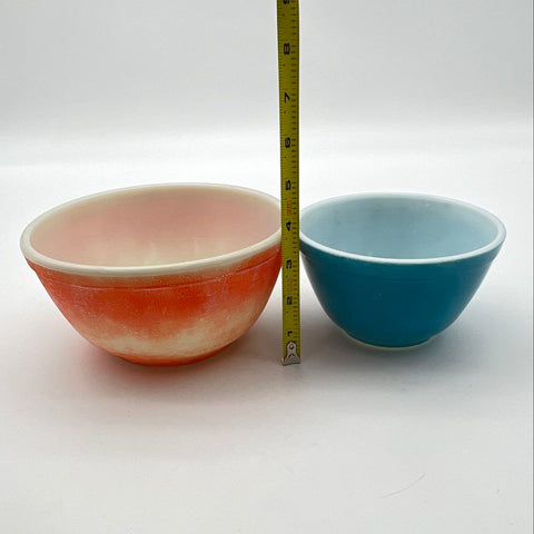 Vintage Pyrex 2 Piece Mixing Bowl Set Primary Blue #401 and Orange #402