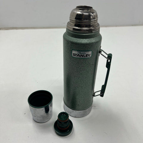 Vintage 80s Aladdin Stanley Green Hammertone Vacuum Bottle Thermos 1 Quart USA