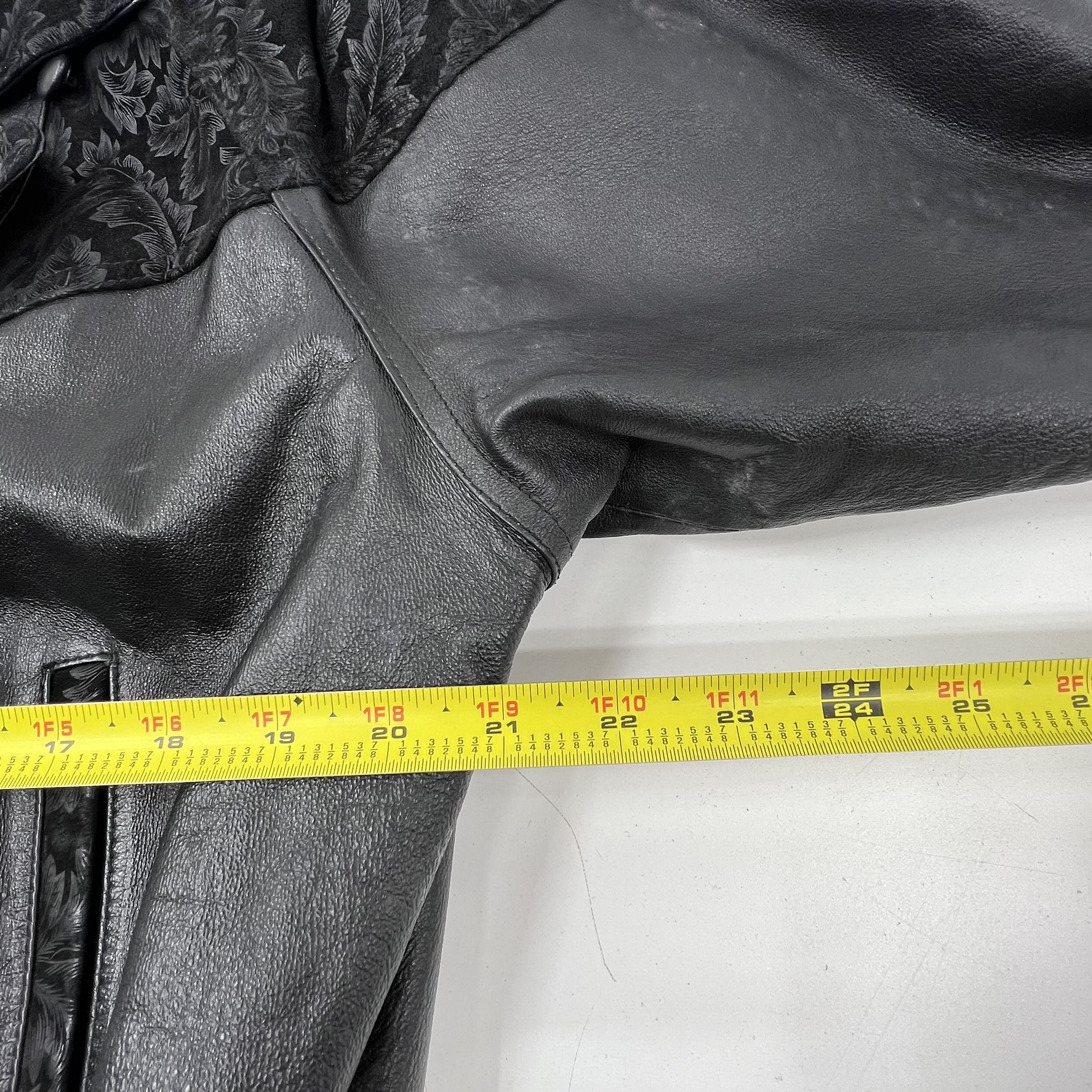 Vintage 80s Preston & York Leather Moto Bomber Jacket Floral