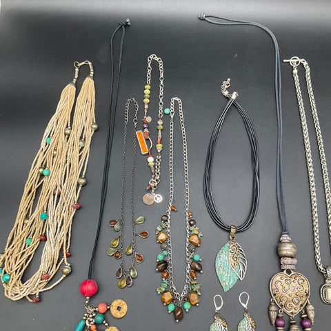 Mixed Boho Jewelry Lot 11 Necklaces & Earrings Beaded Cord Pendant Fashion Lot