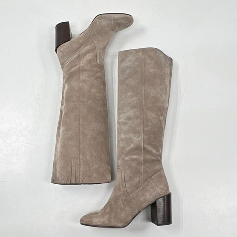 Dolce Vita Taupe Suede Tall Knee High Block Heel Boots Women's Size 8