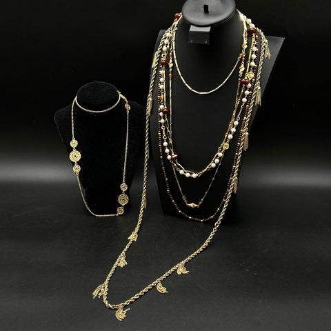 Vintage Etruscan Revival Costume Jewelry Lot of 6 Gold Tone Necklaces