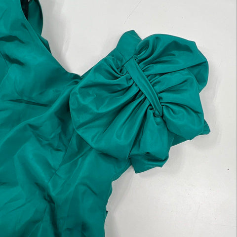 Vintage 80s Women's Teal Puffy Sleeve High-Low Party Dress ILGWU Sz 9