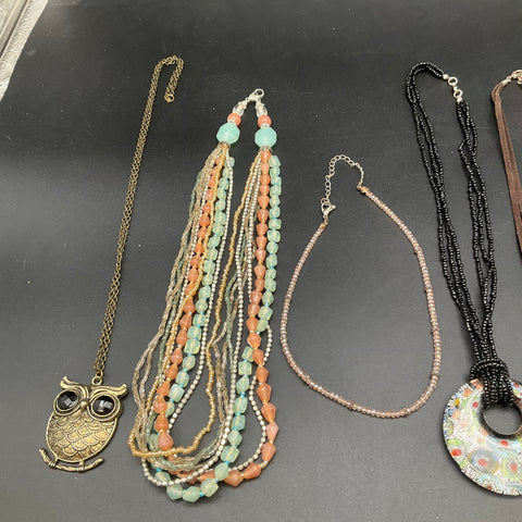 Boho Eclectic Statement Necklace Lot of 10 Shell Beaded Pendant Owl Southwestern