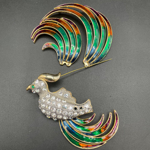 Vintage Costume Jewelry Lot 5 Brooches Enamel Bird Star Heart Floral