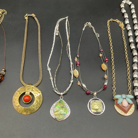 Vintage & Modern Statement Necklace Lot of 10 Beaded Pendant Multi-strand Boho
