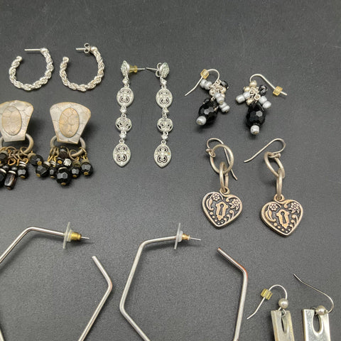Vintage Silver Tone Costume Jewelry Lot of 18 Pairs Earrings Hoops Dangles