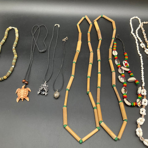 Vintage to Modern Mixed Necklace Jewelry Lot 15 Pieces Shell Wood Puka Cowrie
