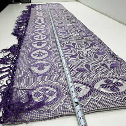 Vintage Purple Woven Tapestry Bedspread Geometric Floral Motif Fringe Coverlet