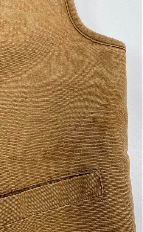 Vintage Carhartt Duck Canvas Sherpa Lined Zip Vest Tan Brown Men's Large Tall LT