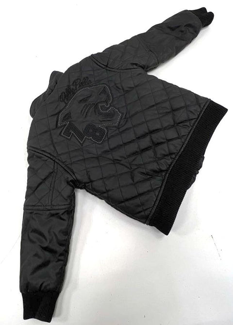 Pelle Pelle Black Quilted Faux Leather Full Zip Bomber Jacket Kids Size 4