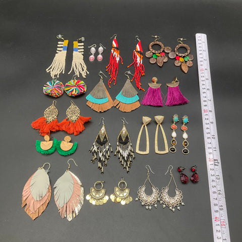 Bohemian Statement Earrings Lot of 15 Pairs Beaded Tassel Fringe Fashion Jewelry