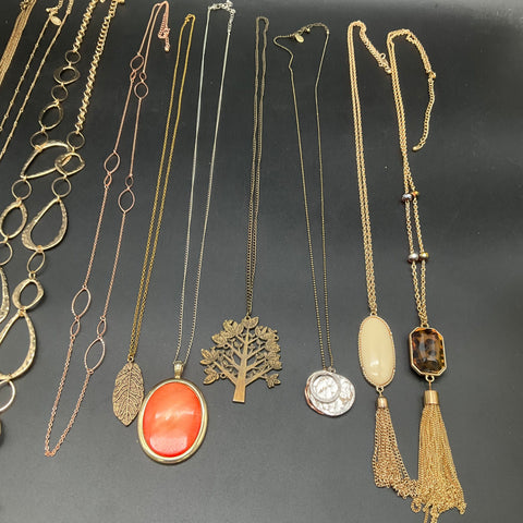 Fashion Jewelry Lot of 12 Necklaces Tassel Pendant Statement Gold Silver Tone
