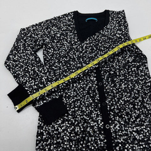 Alice & Olivia Women's Black Wool Silver Sequin Button Front Cardigan Sweater