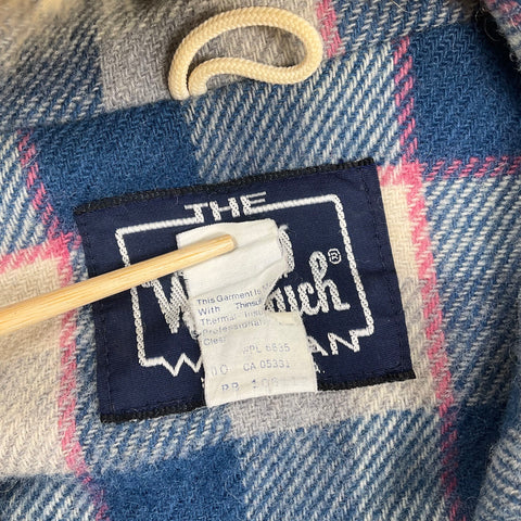 Woolrich Beige Tan Vintage 80s Plaid Lined Faux Fur Hood Parka Coat Womens M